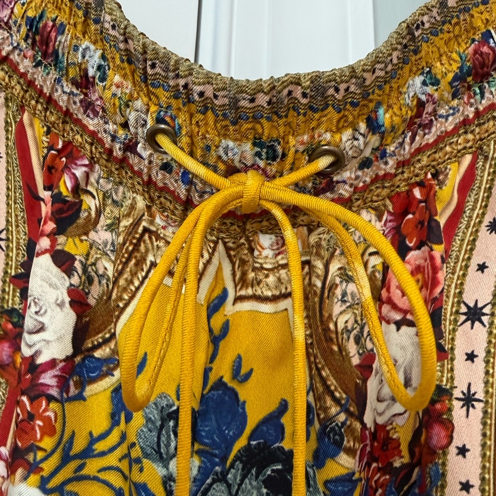 Camilla Yellow 100% Silk  Floral Wide Leg Pant size Small - Picture 5 of 10